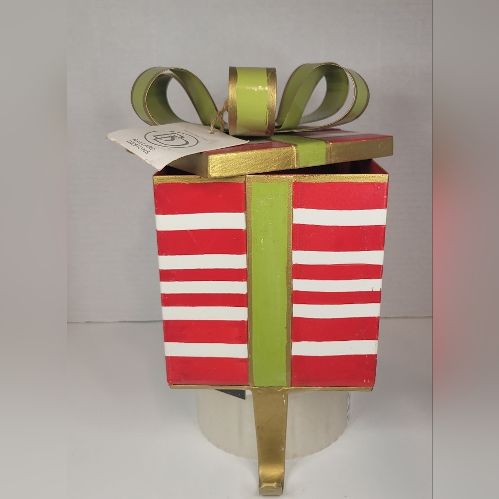 Ballard Designs Metal Christmas Gift Box Stocking Holder, Red and White Striped